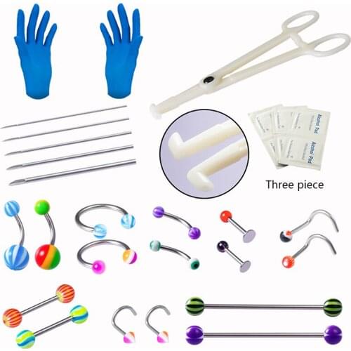 1 Set Body Piercing Tools Kit Gloves Needles Belly Ring Earring Nose Tongue Jewelry