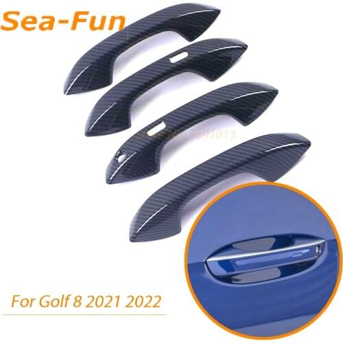 For Volkswagen VW Golf 8 MK8 R 2021 2022 Door Handle Trim Cover Sticker 3 Keyholes ABS Carbon Fiber Chrome Exterior Accessories