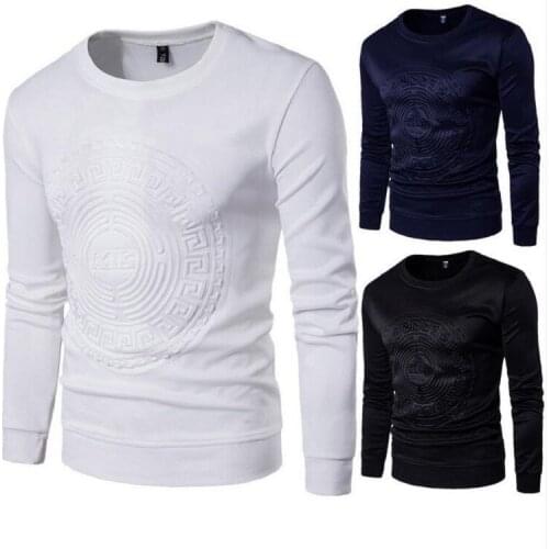 Autumn New Mens Hooded Round Neck Embossed Space Cotton Long-sleeved Sweatshirts Mens Large Size Thin Casual Mens Top