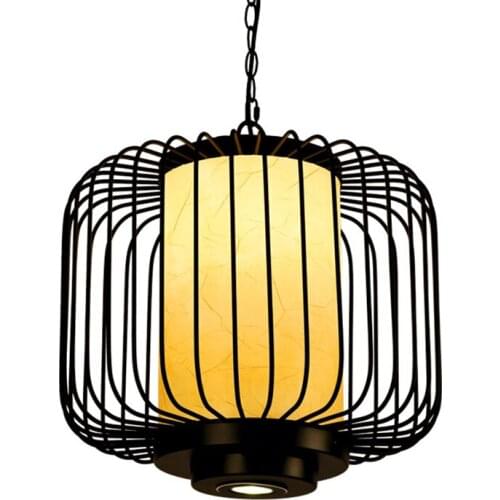New Chinese PVC Sheepskin Lantern Pendant Lights Dining Room Iron Bird Cage Lamp Vintage Hotel Deco Pendant Lamps Lighting