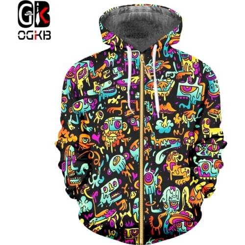 OGKB 3d Zipper Hoodie Psychedelic Mens Element Hoodie Casual Abstract Hoodie Anime Graffiti Hoodie Print Fun 3d Print Oversized