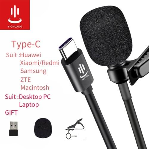 YC-LM10 Type-C Microphone Lavalier Microfono mic Audio Video recording condenser for Android & Windows Smartphones,Interview