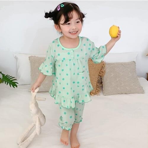 Girl Boys Pajamas Suits Kids Baby 2021 Green Spring Summer Nightclothes Nightgowns Sleepwear Pajamas Sets Children Clothing