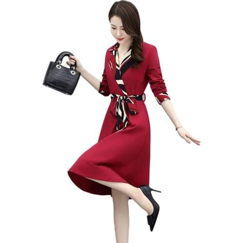 Spring Dress Women New Fashion printing Slim Dress Female Long Sleeve Waist Dress Ladies Dresses Mid-length Plus Size Dress 998
