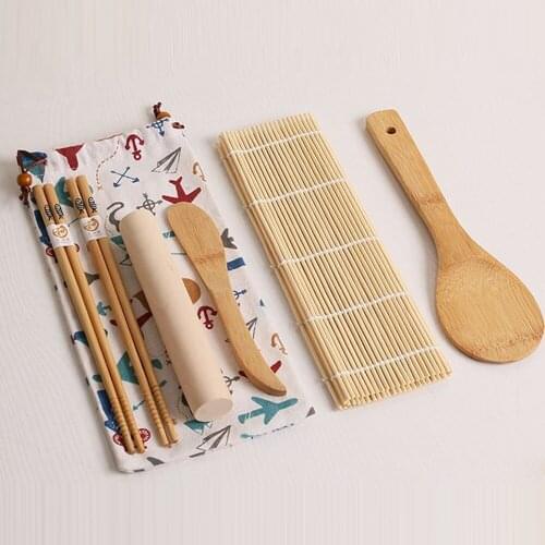 Complete Bamboo Sushi Making Kit Including Sushi Rolling Mat Rice Spreader Rolling Pin Paddle Chopsticks Carry Bag