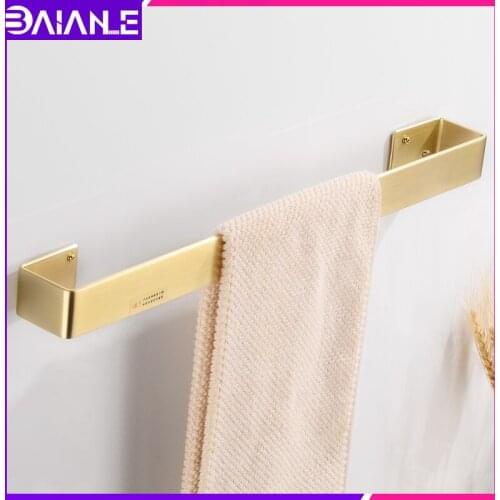 Towel Bar Gold Brass Wall Mounted Single Washroom Toilet Towel Rack Hanging Holder Accessories Bathroom Towel Holder Square