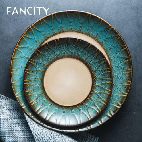 FANCITY Featured retro kiln glazed ceramic tableware steak plate western plate salad plate set plate breakfast plate dessert