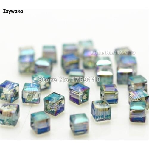 Isywaka 100pcs Cube 4mm Hot Green Color Square Austria Crystal Beads Glass Beads Loose Spacer Bead DIY Jewelry Making