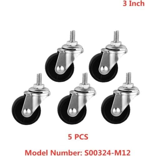 5 Pcs/Lot Casters 3 Inch m12 Screw Universal Caster Light Black Pp Plastic Steering Wheel Tool Trolley Factory Direct