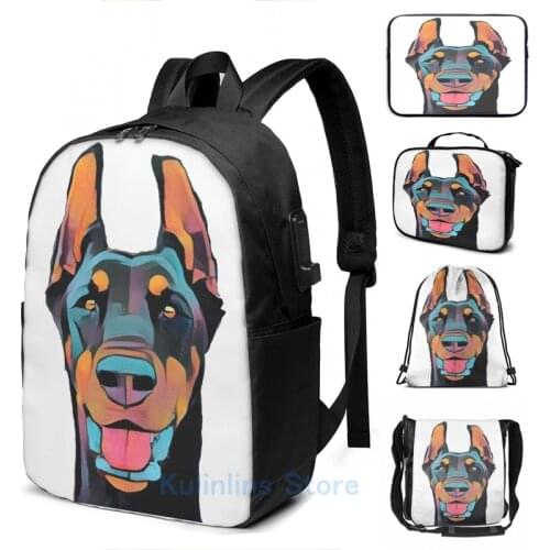 Funny Graphic print Doberman Pinscher Dog Lovers Apparel USB Charge Backpack men School bags Women bag Travel laptop bag