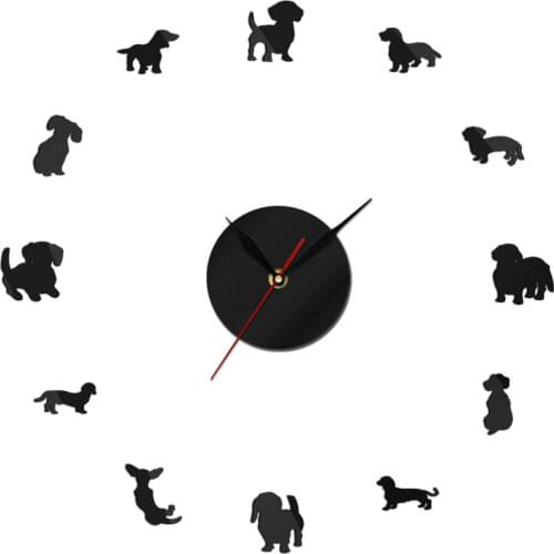 Dachshund Puppy Dog Pet Themed Sausage Dog DIY 3d Wall Clock Saat reloj de pared Watch Wiener-Dog Housewarming Gift Kids Room