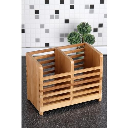 Pinkev Bench Top Two Compartments Bamboo The Spoon Holder