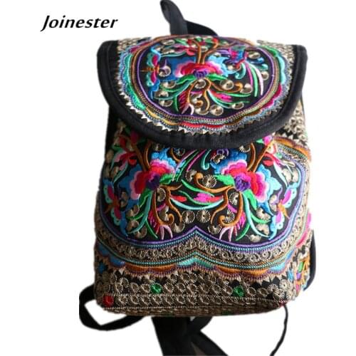 Vintage Backpack Fashion Cute Bag for Saunter Chinese Yunnan Girls' Flower Embroidered Traditional Ethnic Style Women Canvas CR