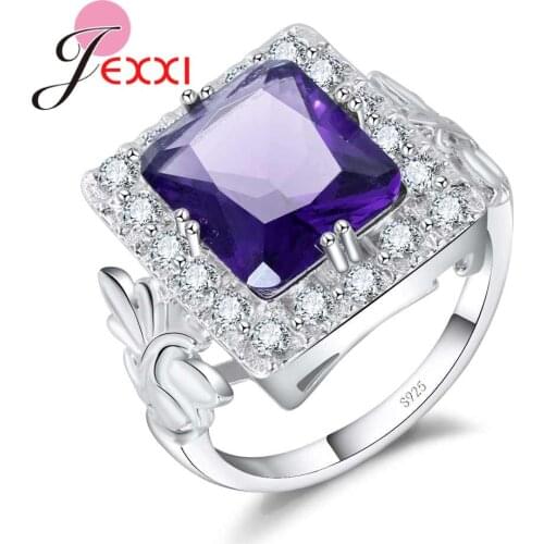 Mystery Square Purple Cubic Zirconia Finger Rings 925 Sterling Silver Rings for Women Girls Engagement & Wedding