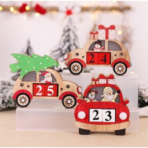 1pc 30*40cm Cartoon Santa Snowman Elk Wooden Car Christmas Count Down Calendars Xmas Home Hotel Table Decor New Year Ornament