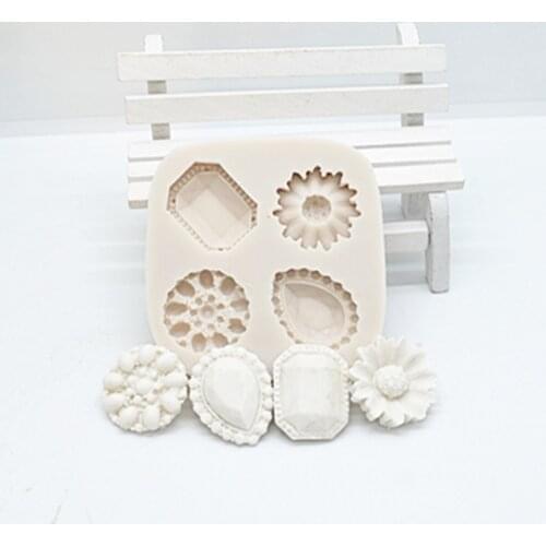 1pc Gems And Flowers Silicone Fondant Mold For Baking, Cake Decorating Tools Cake Resin Molds Kitchen Baking Accessories FM2005