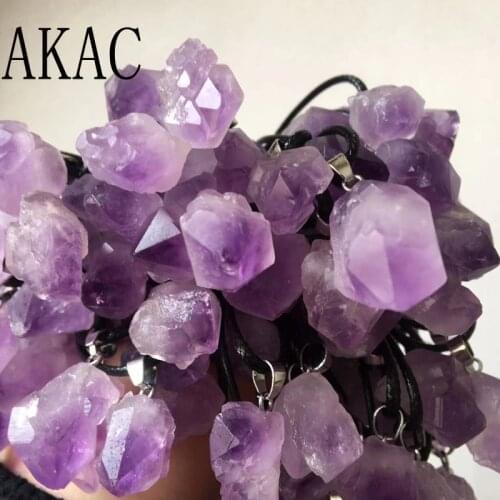 10pendants approx12-18mm AKAC natural amethyst ore pendant with rope factory wholesale send randomly
