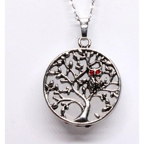 100-Unique 1 Pcs Silver Plated Tree of Life Natural Rock Crystal Cabochon Pendant Owl Link Chain Necklace