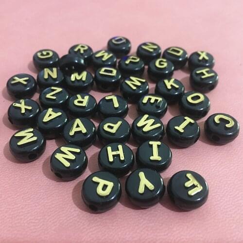 1600pcs 6*10mm Round Acrylic Letter Beads Mix Black with Gold English Initial Jewelry Spacer Beads Alphabet Loose Bead Material
