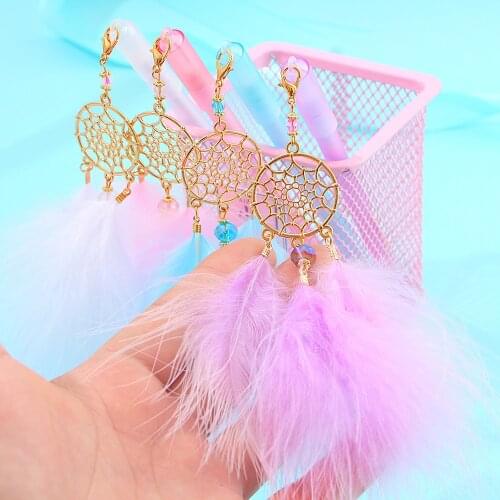 2Pcs Gel Pen Kawaii Dreamcatcher Feather Pendant 0.5mm Black Ink Neutral Pens for School Gift Writing Office Supplies Stationery