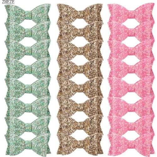2Pcs/Lot Cute 4'' Sequin Leather Bow Barrette Kids Girls DIY Hair Accessories Hairbow Clip Hairpins For Women