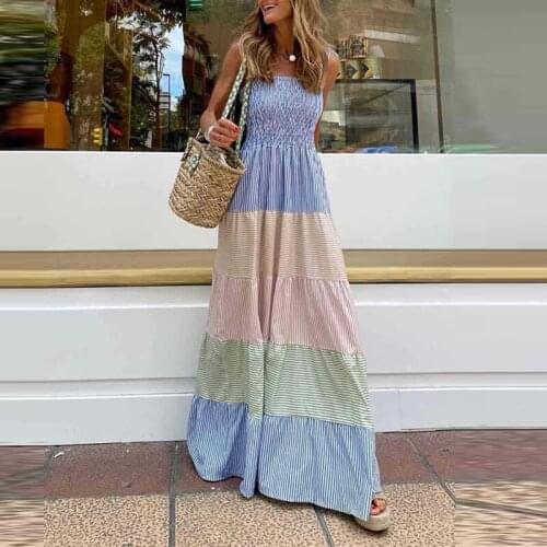 2021 summer womens new fashion print big swing dress sexy and comfortable casual ladies suspender dress beach long