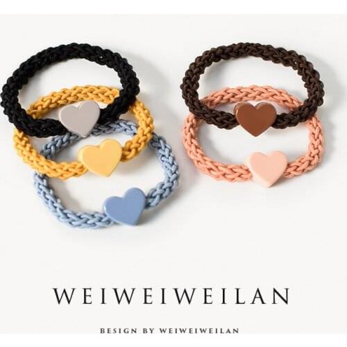 2021 young girls Weave scrunchy with heart children hair bands gum hair tie