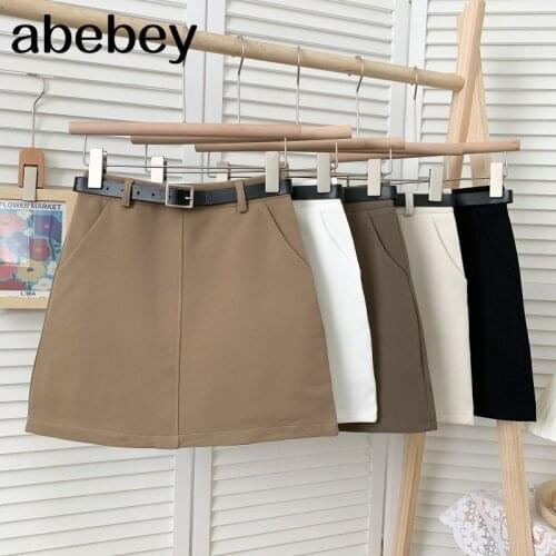 2021 New Summer Women Temperament versatile solid Skirts with belt high waist short Skirts A-line Skirts