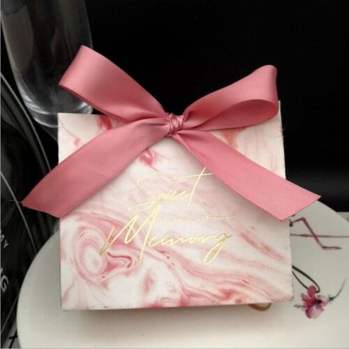 25Pcs Pink Marble Lines Candy Bag Box for Event Party Supplies/Wedding Favors Gift Boxes and Little Jewelry Packing Decoration