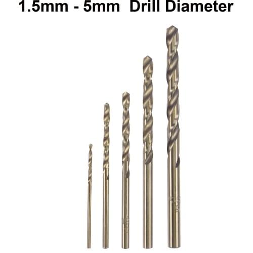 Uxcell High Speed Steel M35 Jobber Twist Drill Bit Set for Stainless Steel Alloy Wood 1.5mm - 5mm 5 Pcs