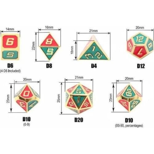 7 Pcs/Set Alloy Metal Polyhedral Dices D20 D12 D10 D8 D6 D4 for DND RPG MTG Table Game Props Dice F2TC