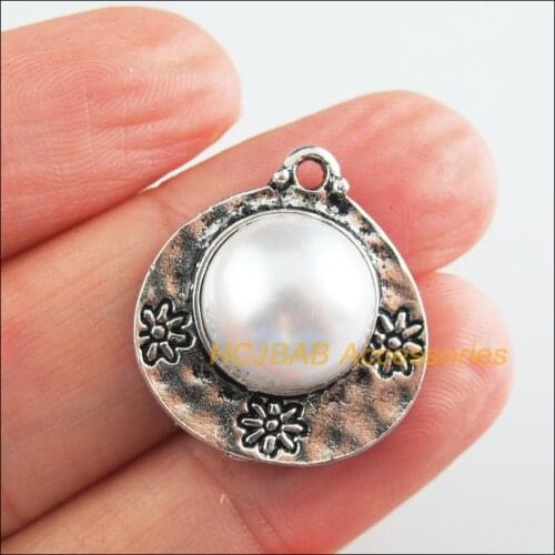 Fashion 5 New Heart Charms Tibetan Silver Tone Retro Flower White Acrylic Pendants 20.5x22.5mm
