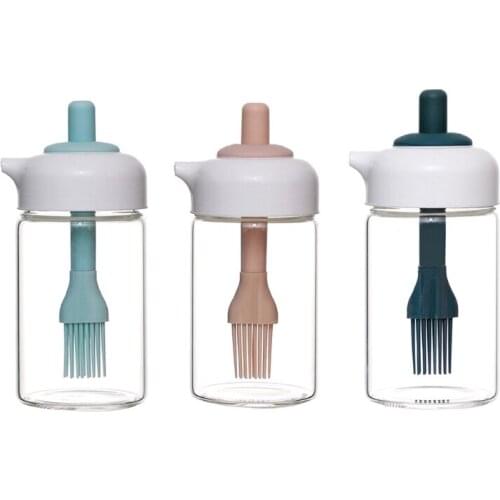 896A Silicone Dispenser with Glass Bottle Striking Heat Resistance BBQ Basting Brush Kitchen Oil Container for Cooking Safe