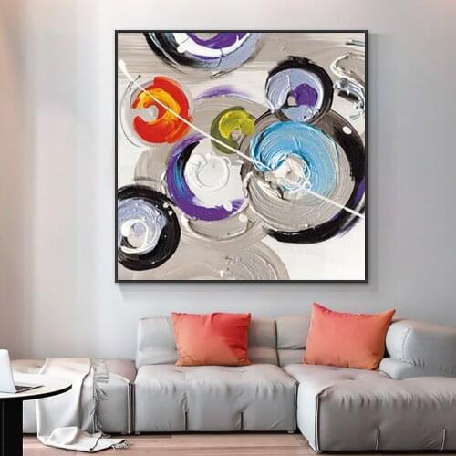 Abstract 100% Handmade Textured Circles Oil Painting Modern Canvas Art Decorative Thick Knife Paintings For Home Wall Decoration
