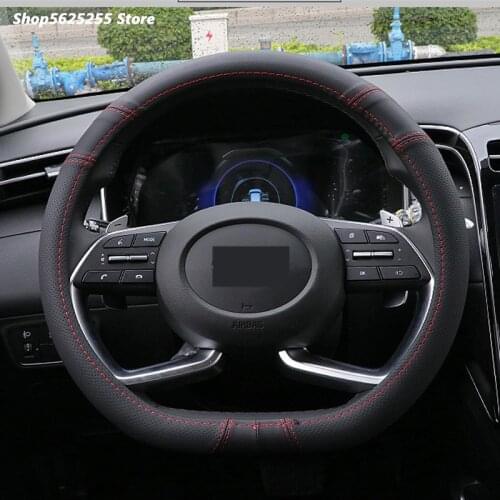 For Hyundai Tucson 2021 Accessories Steering Wheel Cover Leather Protection Strim Hand Stitched Installation 2022
