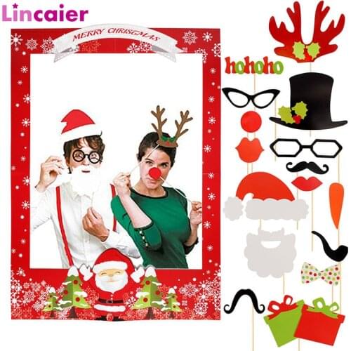 Papper Photo Booth Frame Props Glasses 2020 Merry Christmas Decorations for Home Xmas Party Tree Santa Claus Snowflake New Year