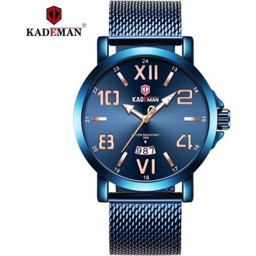 KADEMAN 2021 New Fashion Mens Watches Top Brand Luxury Quartz Watch Men Mesh Steel Waterproof Wristwatch For Men Sport Clock