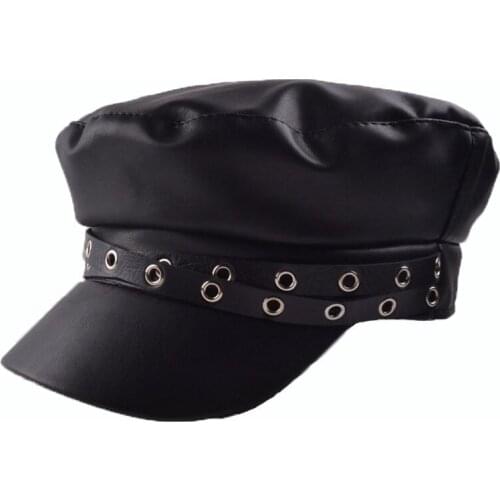 Fibonacci Sailor Hats For Women Men Fashion Unisex Faux Leather Military Hat Black Flat Top Female Travel Cadet Hat Captain Cap