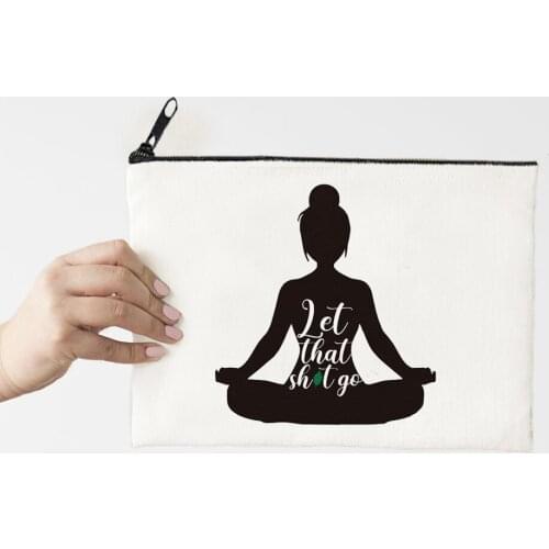 Yoga Relax Life Makeup Bag Letter Flower Cosmetic Bags Make Up Bags Toiletries Organizer Pouch Ladies Makeup Pouch Zipper