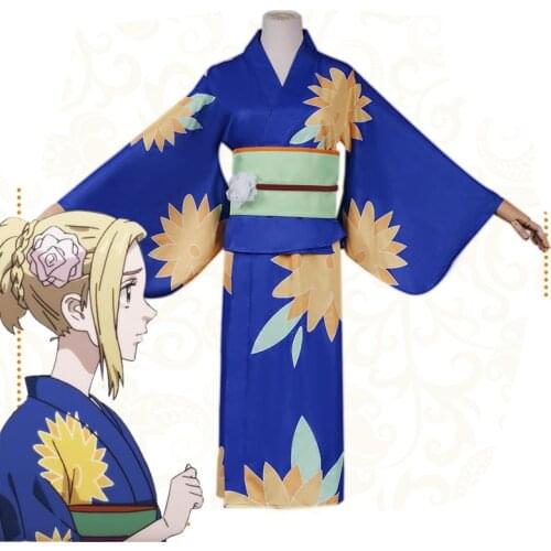 Anime Tokyo Revengers Emma Sano Cosplay Costumes Kimono Dress Set Girls Women Japanese Halloween Uniforms Suits