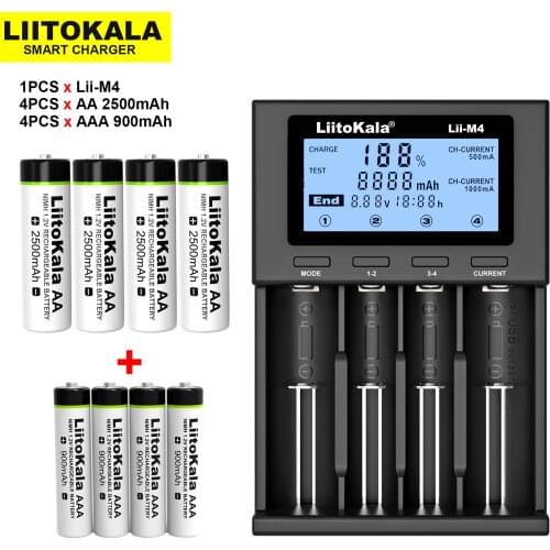 LiitoKala AA 2500mAh AAA 900mAh 1.2V NiMH Rechargeable Battery Suitable for Toys, Mice, Electronic Scales, Etc+Lii-M4 Charger