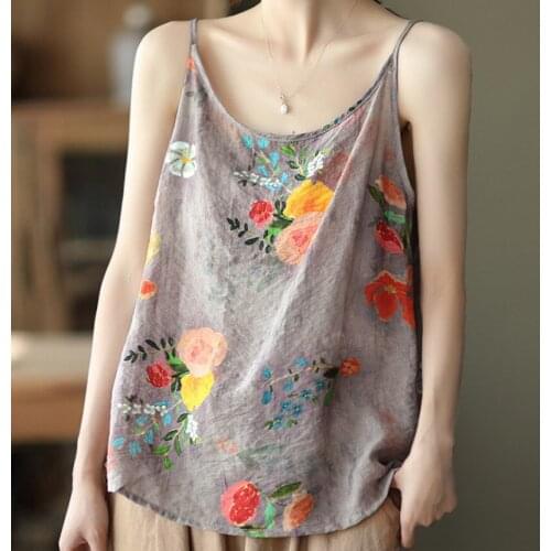New Women Tank Summer Indie Folk Print Sleeveless Loose U-Neck Collar Female Fashion Vests