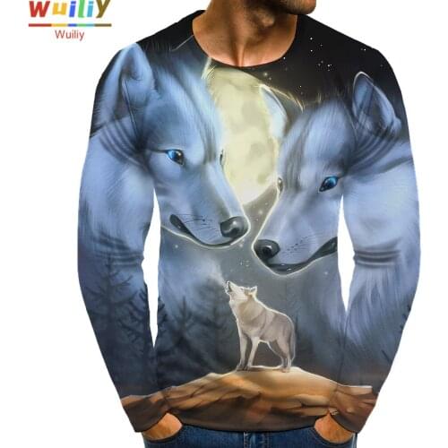 Mens Animals Long T Shirt 3D Print Long Sleeve Wolf Graphic Long Tees Pattern Tops Men/Women Tee