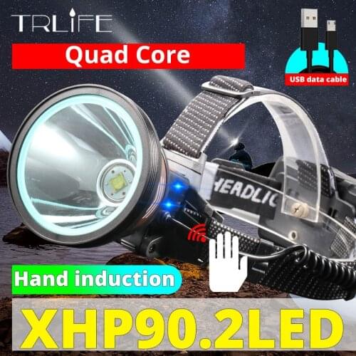 2020 Quad Core Induction Sensor Led Headlamp XLamp XHP90.2 USB Reachargeable 3 modes Headlight lantern Head Lamp use 3*18650
