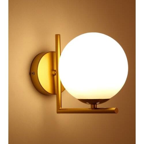Nordic gold milk white ball wall lamp bedroom bedside corridor balcony wall decoration led ball wall lamp