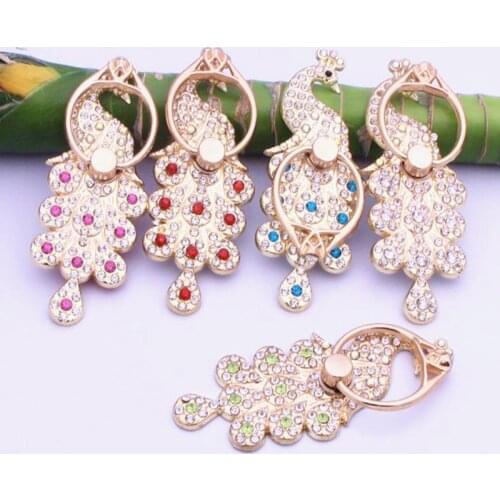 New Luxurious 360 Degree Free Rotation Anti-fall Mobile Phone Ring Bracket Metal with Diamond Peacock Ring Buckle Bracket Stand