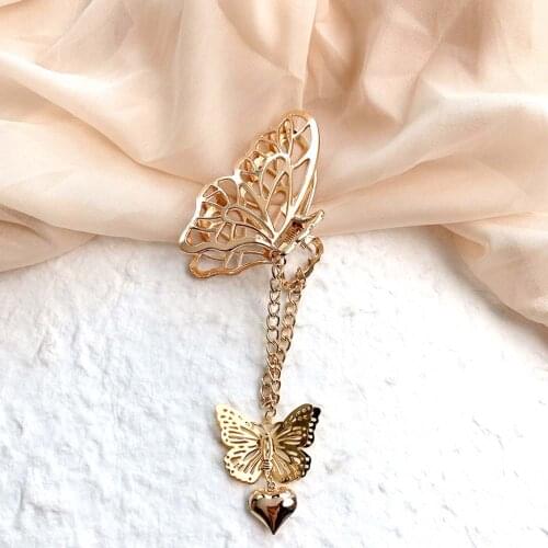 New Korea Vintage Gold Goth Butterfly Love Pendant Hairpin For Women Girl Party Accessories Party Jewelry
