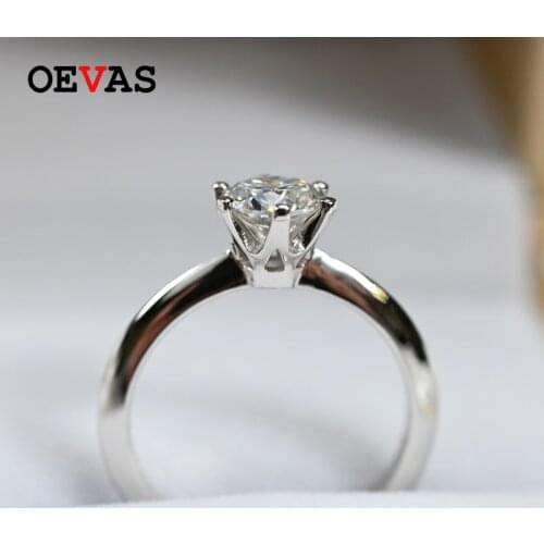OEVAS Real 1 Carat D Color Moissanite Wedding Rings For Women Top Quality 18K White Gold Color 100% 925 Sterling Silver Jewelry