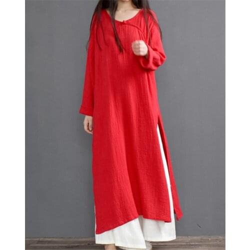 2020 Autumn Women dresses Plus Size Long Sleeve 0-Neck Cotton Linen Maxi Dress,casual Spring long dress Feminino Vestido 5xl 6xl