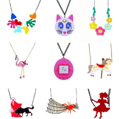 Funny Flower Cat Console Colorful Pendant Necklace For Women Girls Vintage Creative Animal Colorful Choker Necklace Trendy Jewel